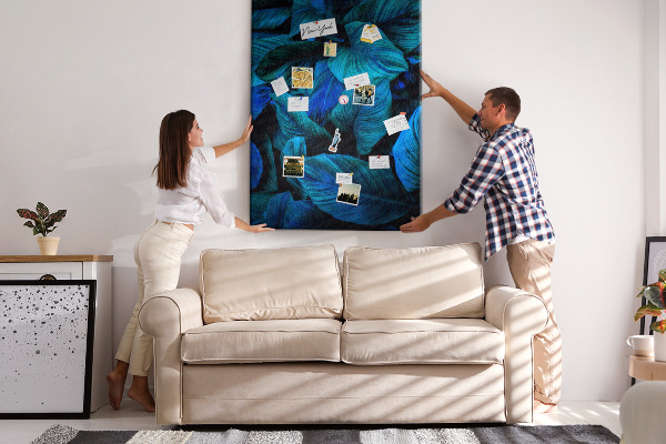 Tableau en liège fantaisie Feuilles nocturnes aux nuances de bleu