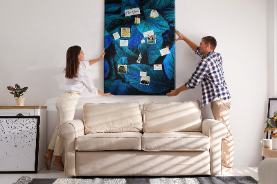 Tableau en liège fantaisie Feuilles nocturnes aux nuances de bleu