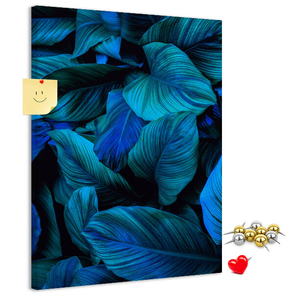 Tableau en liège fantaisie Feuilles nocturnes aux nuances de bleu