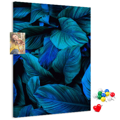 Tableau en liège fantaisie Feuilles nocturnes aux nuances de bleu