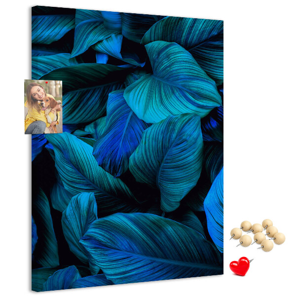 Tableau en liège fantaisie Feuilles nocturnes aux nuances de bleu