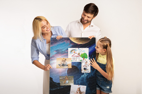 Tableau en liège déco Paysage spatial avec planètes et nuages