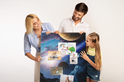 Tableau en liège déco Paysage spatial avec planètes et nuages