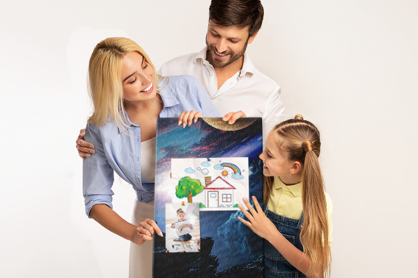 Tableau en liège déco Paysage spatial avec planètes et nuages