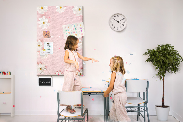 Tableau en liège déco Fond rose avec des marguerites blanches
