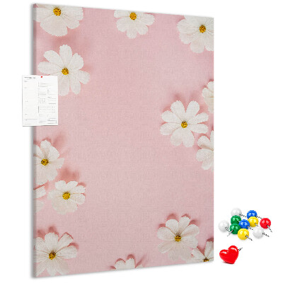 Tableau en liège déco Fond rose avec des marguerites blanches
