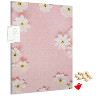 Tableau en liège déco Fond rose avec des marguerites blanches