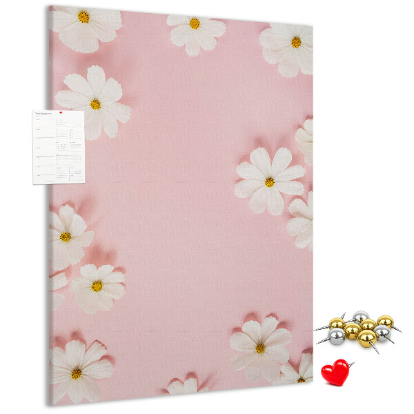 Tableau en liège déco Fond rose avec des marguerites blanches