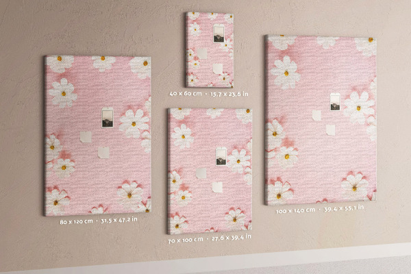 Tableau en liège déco Fond rose avec des marguerites blanches