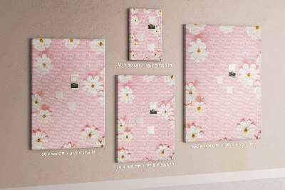 Tableau en liège déco Fond rose avec des marguerites blanches