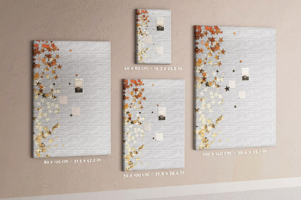 Tableau de liège Étoiles dorées et argentées sur fond gris