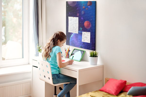 Tableau en liège déco Paysage spatial avec planètes et astéroïdes