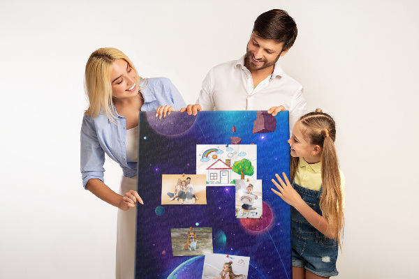 Tableau en liège déco Paysage spatial avec planètes et astéroïdes