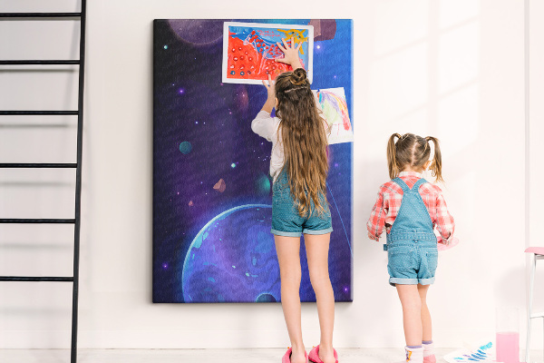 Tableau en liège déco Paysage spatial avec planètes et astéroïdes