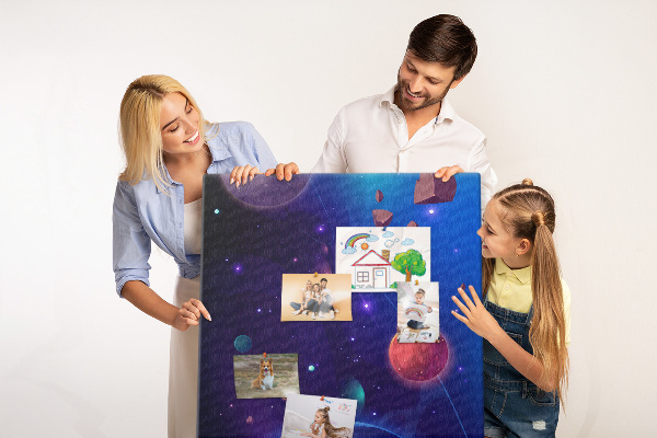 Tableau en liège déco Paysage spatial avec planètes et astéroïdes