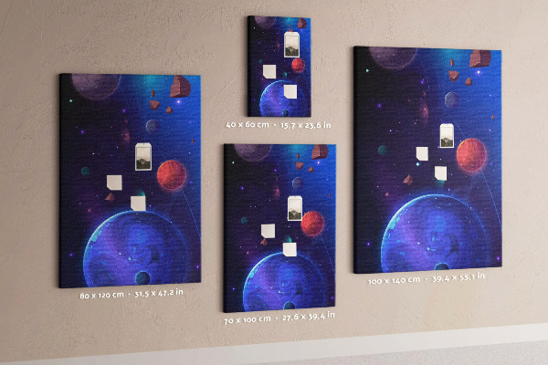 Tableau en liège déco Paysage spatial avec planètes et astéroïdes