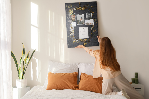 Tableau de liège Des touches d'or et d'argent sur fond noir