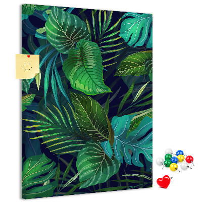 Tableau en liège fantaisie Feuilles tropicales sur fond sombre