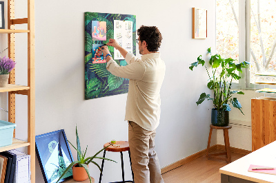 Tableau en liège fantaisie Feuilles tropicales sur fond sombre