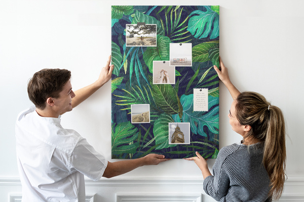 Tableau en liège fantaisie Feuilles tropicales sur fond sombre