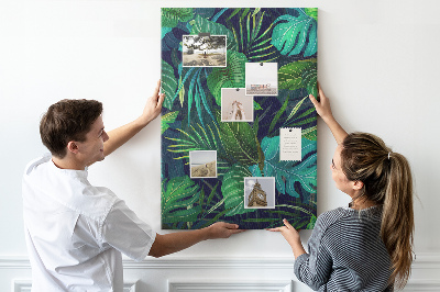 Tableau en liège fantaisie Feuilles tropicales sur fond sombre