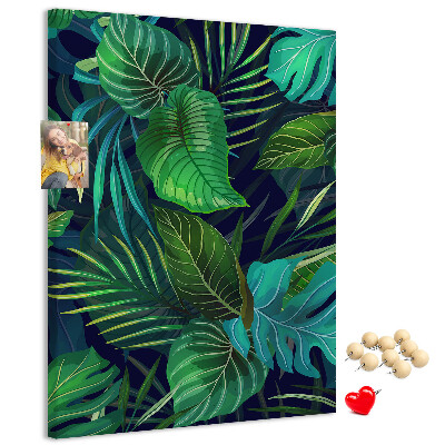 Tableau en liège fantaisie Feuilles tropicales sur fond sombre