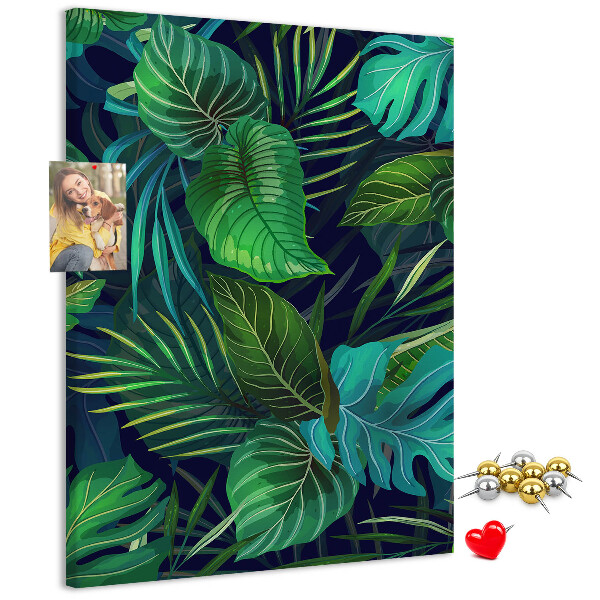 Tableau en liège fantaisie Feuilles tropicales sur fond sombre