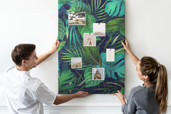 Tableau en liège fantaisie Feuilles tropicales sur fond sombre