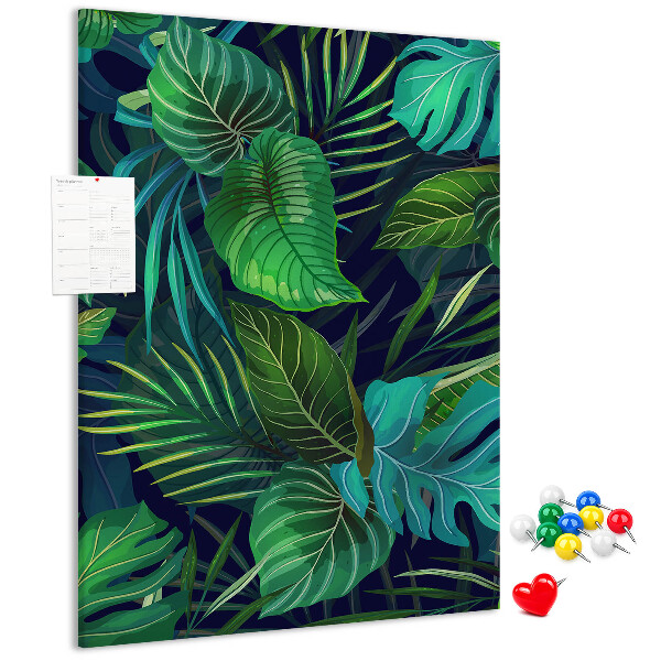 Tableau en liège fantaisie Feuilles tropicales sur fond sombre