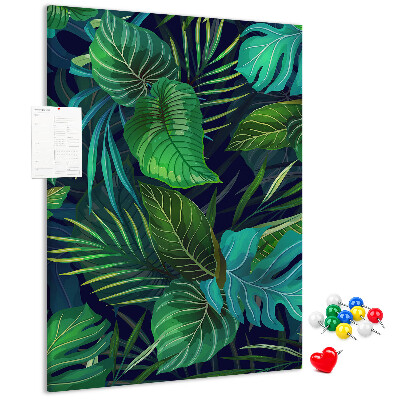 Tableau en liège fantaisie Feuilles tropicales sur fond sombre