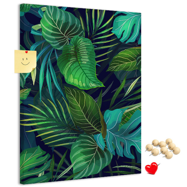Tableau en liège fantaisie Feuilles tropicales sur fond sombre