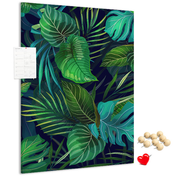 Tableau en liège fantaisie Feuilles tropicales sur fond sombre