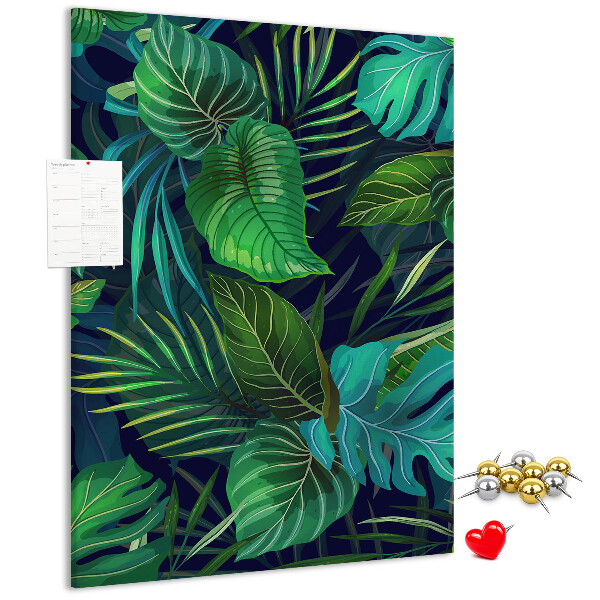Tableau en liège fantaisie Feuilles tropicales sur fond sombre