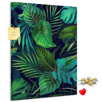 Tableau en liège fantaisie Feuilles tropicales sur fond sombre