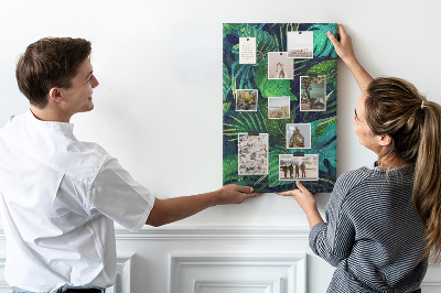 Tableau en liège fantaisie Feuilles tropicales sur fond sombre