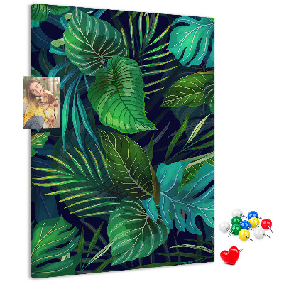 Tableau en liège fantaisie Feuilles tropicales sur fond sombre