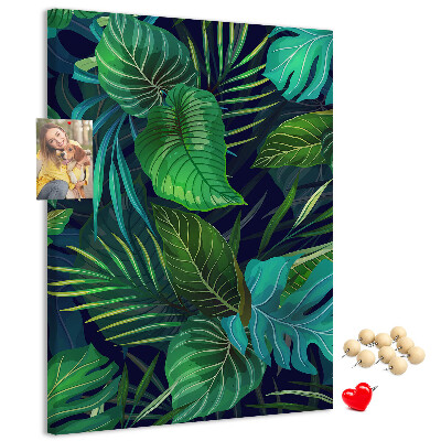 Tableau en liège fantaisie Feuilles tropicales sur fond sombre