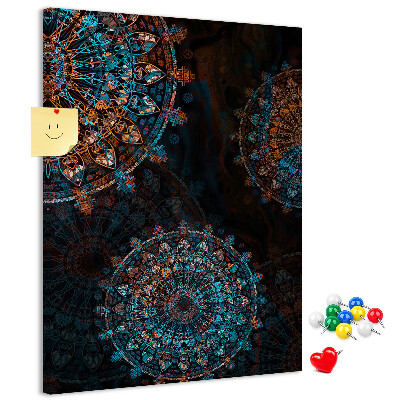 Tableau en liège déco Motifs de mandala complexes sur fond sombre