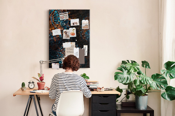 Tableau en liège déco Motifs de mandala complexes sur fond sombre