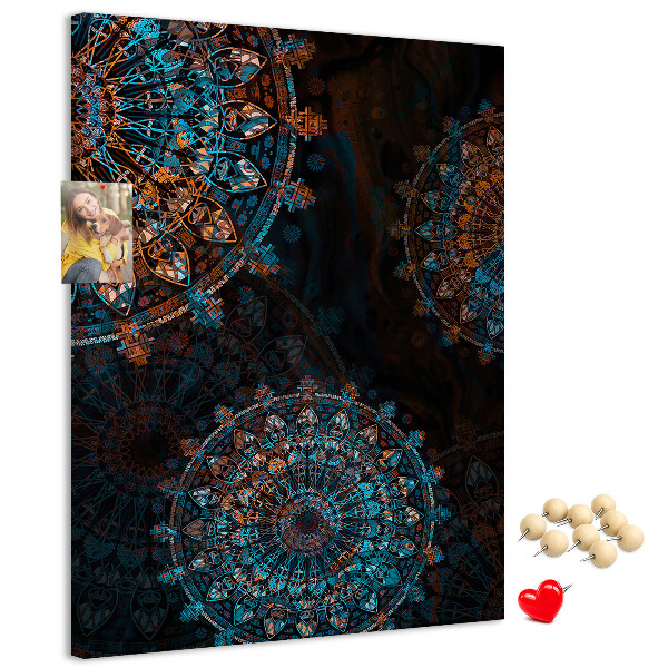 Tableau en liège déco Motifs de mandala complexes sur fond sombre