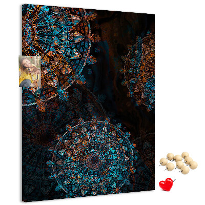 Tableau en liège déco Motifs de mandala complexes sur fond sombre