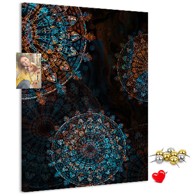 Tableau en liège déco Motifs de mandala complexes sur fond sombre