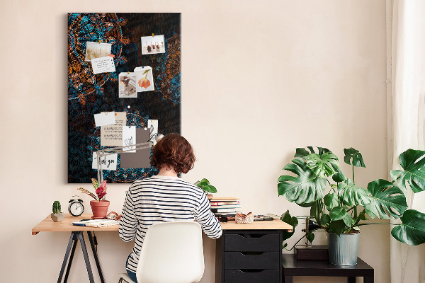 Tableau en liège déco Motifs de mandala complexes sur fond sombre