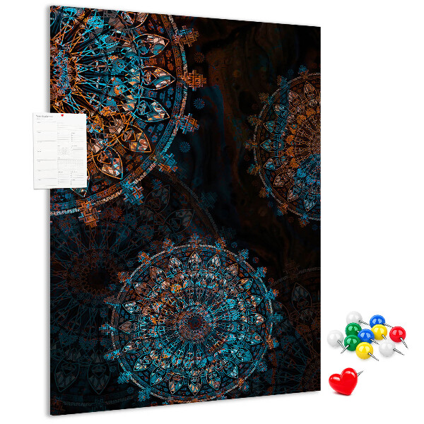 Tableau en liège déco Motifs de mandala complexes sur fond sombre