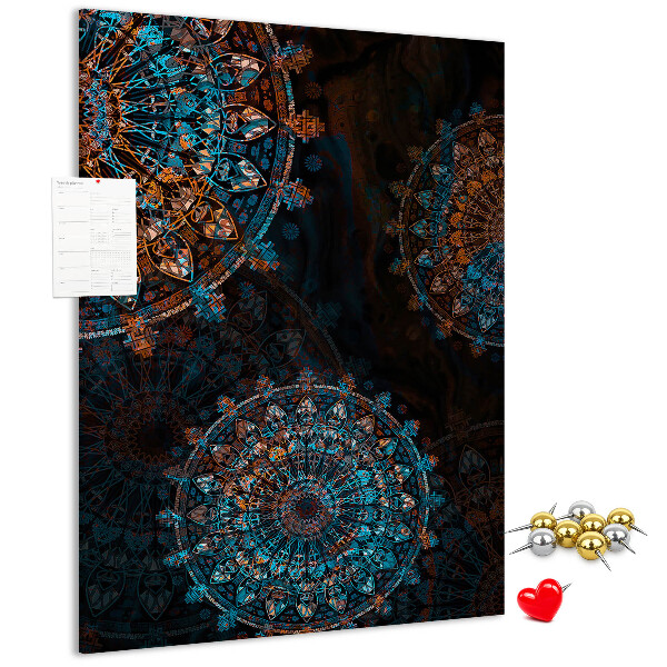 Tableau en liège déco Motifs de mandala complexes sur fond sombre