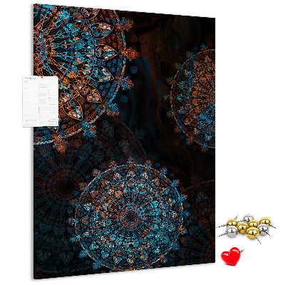 Tableau en liège déco Motifs de mandala complexes sur fond sombre