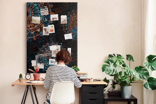 Tableau en liège déco Motifs de mandala complexes sur fond sombre