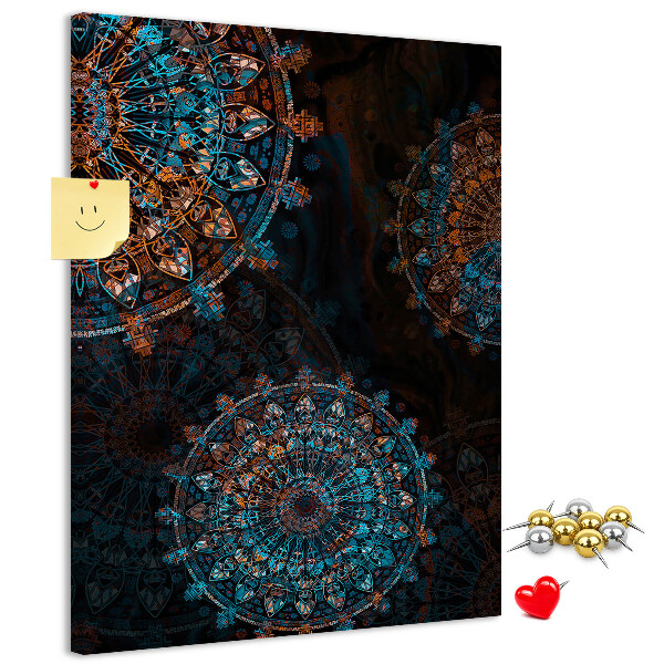 Tableau en liège déco Motifs de mandala complexes sur fond sombre