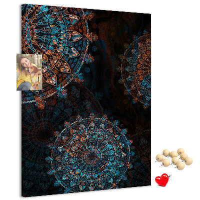 Tableau en liège déco Motifs de mandala complexes sur fond sombre