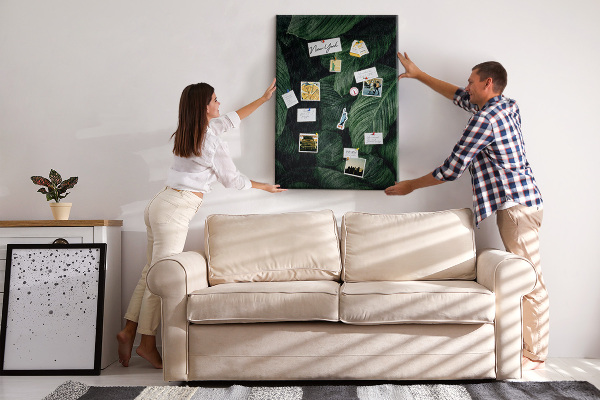 Tableau en liège déco Feuilles vertes sur fond sombre